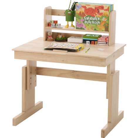 Table pour enfants, bureau multifonction réglable en hauteur en bois massif avec plateau rabattable, support de livre, certification de sécurité, pour enfants à partir de 6 ans (1/5)