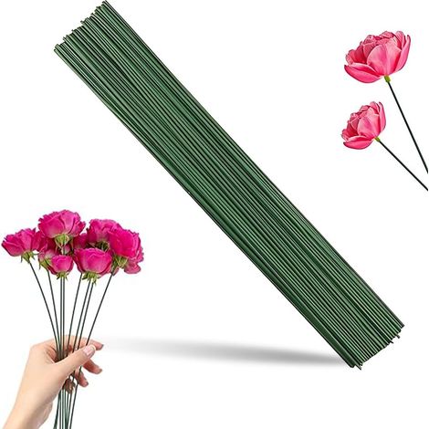50 Tige Fleur, 30 cm, Fil de Fer, Plastique Durable, Vert, Pour Couronne, Bouquet (1/5)