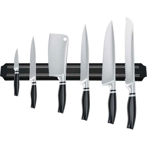 Porte couteau magnetique, barre aimantée porte couteaux,range couteaux cuisine magnétique en acier inoxydable noir porte barre(38cm) (1/4)