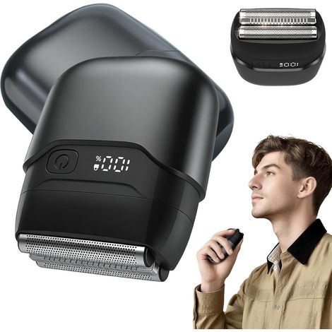 Rasoir de voyage pour homme, mini rasoir électrique avec USB-C, indicateur de batterie LED, verrouillage de voyage, capuchon de protection magnétique, humide et sec, rasoir portable pour voyage et (1/5)