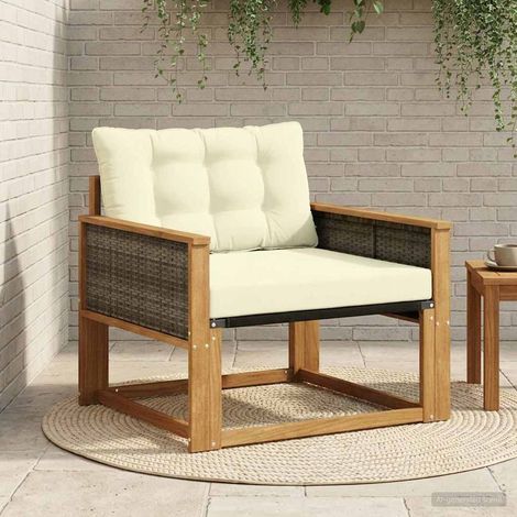 Canapé d'Extérieur Modulable 1 Place en Bois d'Acacia Massif avec Coussin Crème, 17.71kg - PANGIVO (1/5)