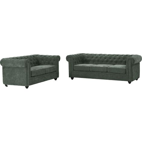 Canapés 3 places et 2 places en tissu vert CHESTERFIELD (1/4)