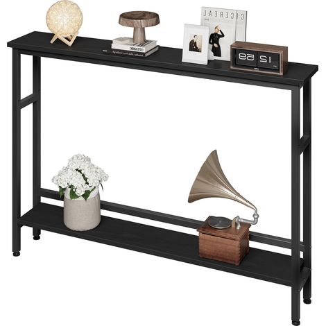 Table double étage étroite derrière canapé en métal et panneau de particules finition noir (1/5)