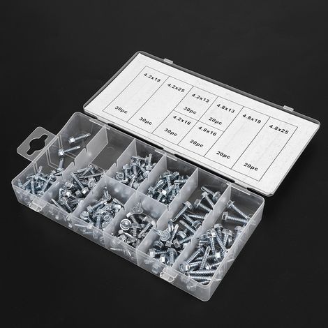 Packung mit 200 hochbelastbaren selbstschneidenden Metallschrauben, sortiertes Bohrerset (1/5)