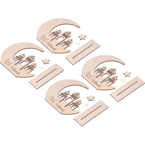 Quatre ensembles de plaques décoratives en bois pour l'Aïd al-Fitr, finement détaillées, pendentifs décoratifs pour le Ramadan, adaptés à la décoration intérieure et aux travaux manuels. (1/5)