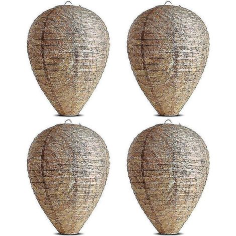 Lot de 4 leurres de nid de guêpes suspendus, faux pièges en papier non toxique, répulsifs efficaces contre les abeilles et les frelons. (1/5)
