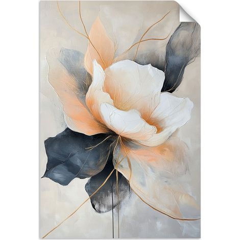 Selbstklebendes Poster – Wandsticker Abstrakte Blume Beige Grau 40x60 cm