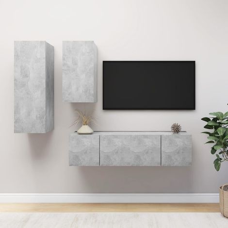 Ensemble de meuble TV 4 pcs, Étagère TV, Meuble de Salon, Gris béton Aggloméré OIB6649E (1/5)