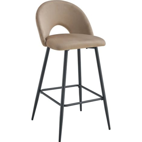 Lot 2 Tabourets de Bar Teddy Velours Taupe Pieds Métal Noir 47x36x98cm (1/5)