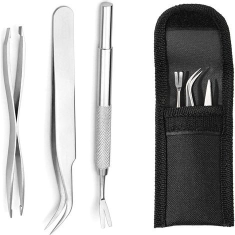 Outils de nettoyage anti-puces et anti-tiques pour animaux de compagnie -Ensemble de trois tire-tiques en acier inoxydable (1/5)