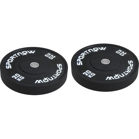 Set di 2 Dischi Palestra da 20kg per Bilanciere e Manubri con Attacco Ø5cm Nero (1/5)