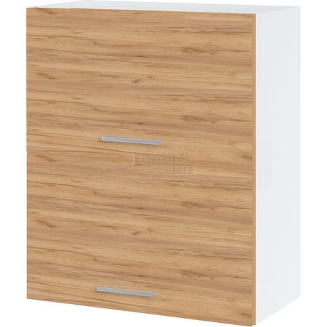 Meuble haut de cuisine Bellissi Chene 2 portes relevables L 60 cm - Porte avec poignée apparente Décor chêne brut (1/5)