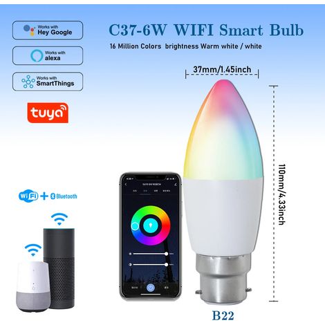 (B22, lot de 7) Ampoule LED RGB intelligente effet bougie graffiti, Wi-Fi, Bluetooth, contrôle à distance via application, idéale pour la décoration (1/5)