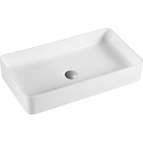 Lavabo Sobre Encimera Cerámico  Blanco Brillo  Lavamanos Baño para Encimera Rectangular  51cm x 35cm (1/4)