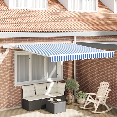 Einziehbare Markise Blau und weiß 3,5 x 2,5 m Stoff und Metall vidaXL (1/5)