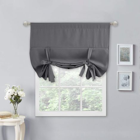 Rideau occultant Romain à Nouer pour fenêtre de Salle de Bain/Porte/Cuisine (Gris, 1 Panneau, 117 cm de Large x 160 cm de Long) (1/5)