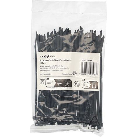 Nedis Kabelbinder / 140 mm / 100 Stück / Schwarz