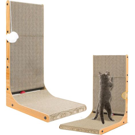 Planche à gratter pour chat, 68 cm de haut, avec piste de balle pour chat, planche à gratter en forme de L, matériau en carton, stable et durable, disponible des deux côtés (1/5)