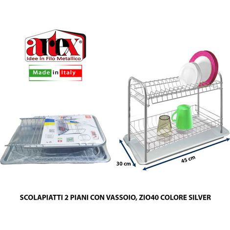 Scolapiatti da Cucina Lavello con Vassoio Zio 2 Posti Silver Artex