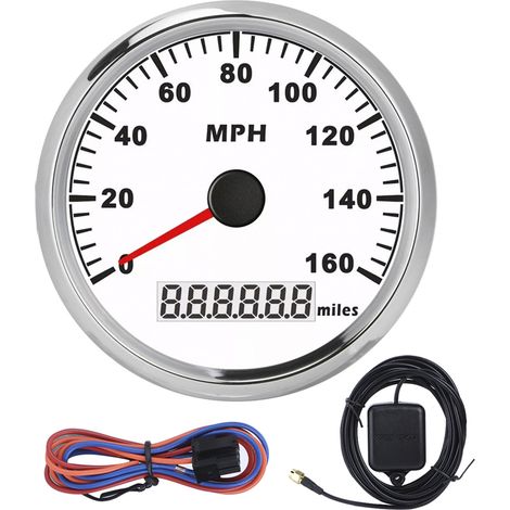Compteur de vitesse GPS universel 85 mm / 3,3 pouces, étanche, anti-buée, couverture avant 316L 0-160 MPH pour voiture, camion, moto, VTT, STOCK américain (cadre argenté, cadran blanc) (1/5)