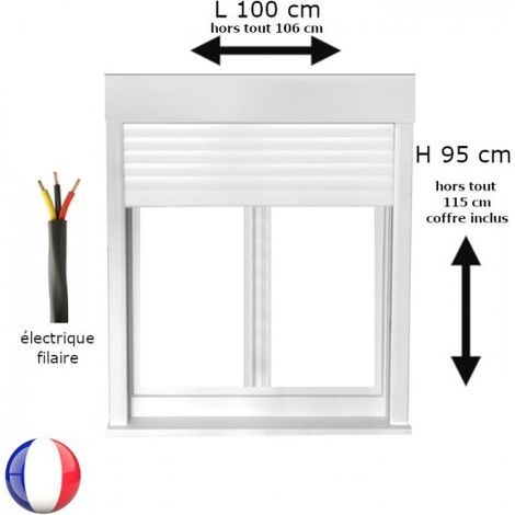 Fenêtre PVC 2 vantaux oscillo-battant avec volet roulant électrique H 95 x L 100 cm pour pose en neuf