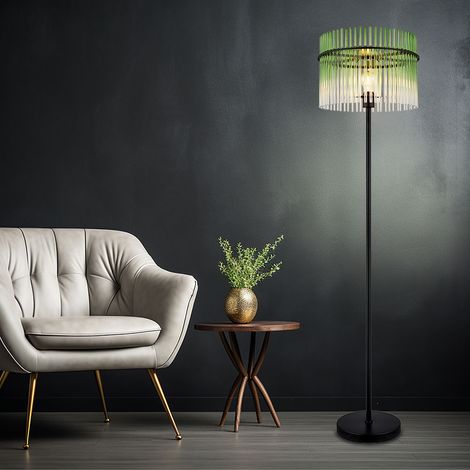 Stehlampe Stehleuchte Deckenfluter Wohnzimmerlampe grün schwarz Glasstäbe, Metall, 1x E27, DxH 38 x 152 cm