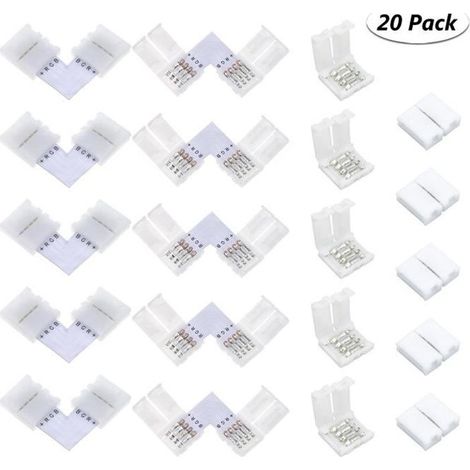 20 Pcs Connecteur de bande de LED, Connecteur ruban LED SMD 5050 3528 de couleur unique imperméable et non-imperméable
