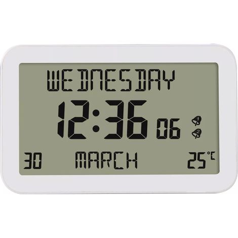 Horloge numérique avec calendrier, date, heure, jour de la semaine et affichage de la température. (1/5)