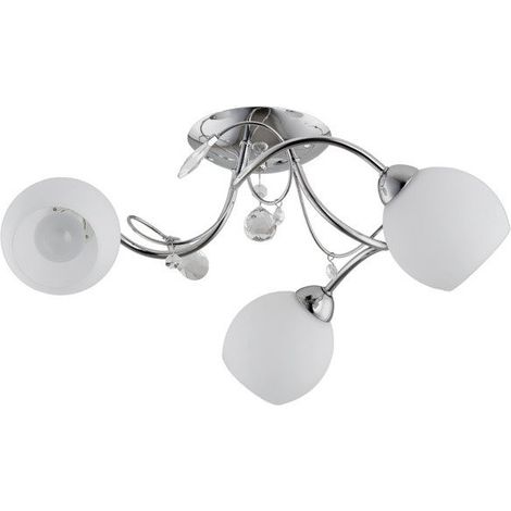 Alfa LIVIA Modern 3-Light Ceiling Lamp, Chrome/Silver Metal, 3 Round White Glass Shades, E14 Max 3x10W, 48cm Wide Flush Mount for Living Room, Bedroom, Office (1/3)