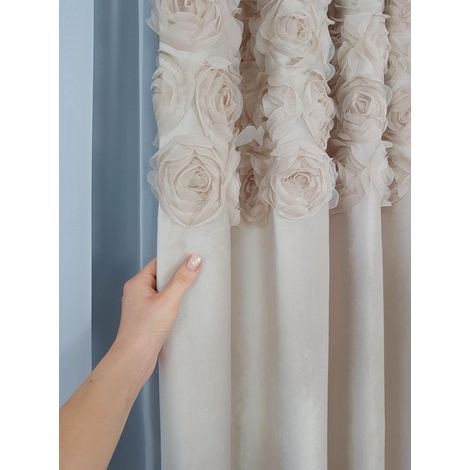 Samtvorhang mit Rosenmuster, hellbeige, 130 x 250 cm – Samt, Kräuselband (1/5)