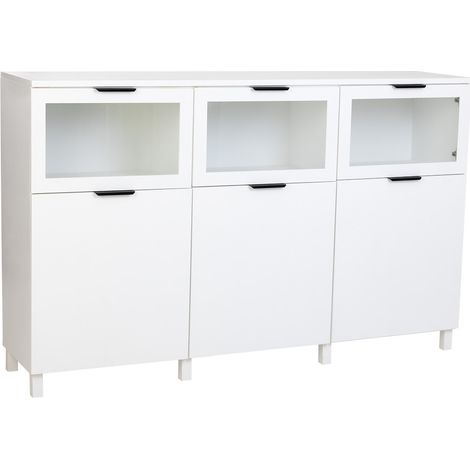Aparador de madera blanco con 3 puertas y 3 cajones 180x42x114h cm (1/5)