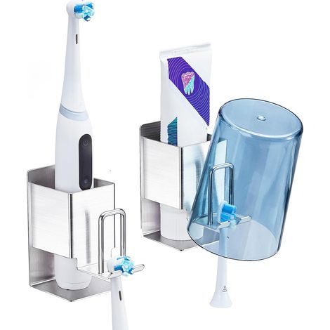 Porte Brosse à Dents Mural, Support Brosse a Dent Murale, Porte Brosse a Dent Electrique, Support Mural Brosse à Dent en INOX, Rangement Brosse a Dent Salle de Bain, Toothbrush Holder (Argenté,M) (1/5)