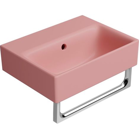 Lavabo en céramique NUBES 40x32cm, bord inférieur groud, sans trou pour robinetterie, blush mat (1/4)