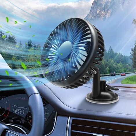 QORVA-Ventilateur de Voiture, 12V 24V Ventilateur USB Avec Ventouse Portable Rotation à 360 Degrés, Ventilateur de Bureau Avec 3 Vitesses de Vent Fort pour Tableau de Bord de Voiture, Maison