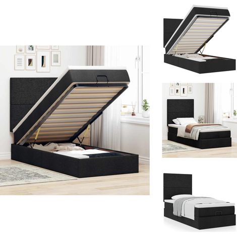 Lit ottoman avec matelas noir 100x200 cm tissu - Lit Ottoman - Lits Ottomans - Cadre De Lit - Cadre De Lit Avec Rangement (1/5)