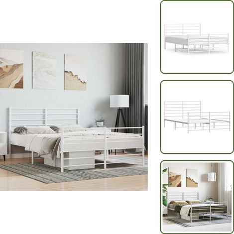 The Living Store Giroletto con Testiera e Pediera Metallo Bianco 120x190 cm - Letto con testiera e pediera