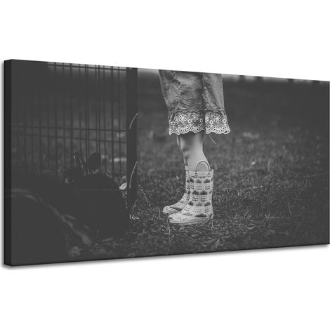 Leinwanddruck: Schwarze und weiße Gummistiefel, 120 x 60 cm