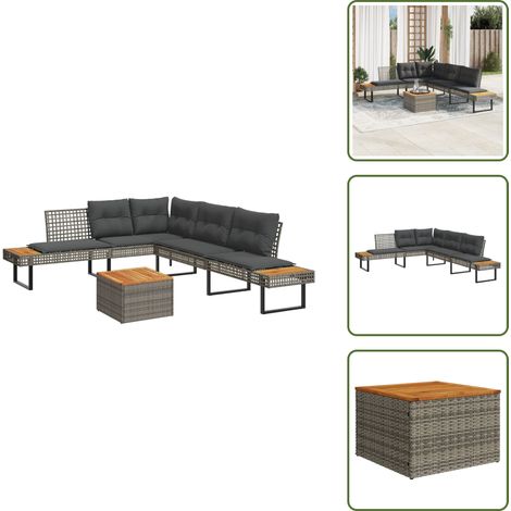 vidaXL Salon de jardin avec coussins 5 pcs gris résine tressée acacia (1/5)