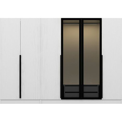 Armario Grande Roviano, Ropero Dormitorio Perchero, 10 Estantes, Puertas Abatibles, 270x210h cm Blanco