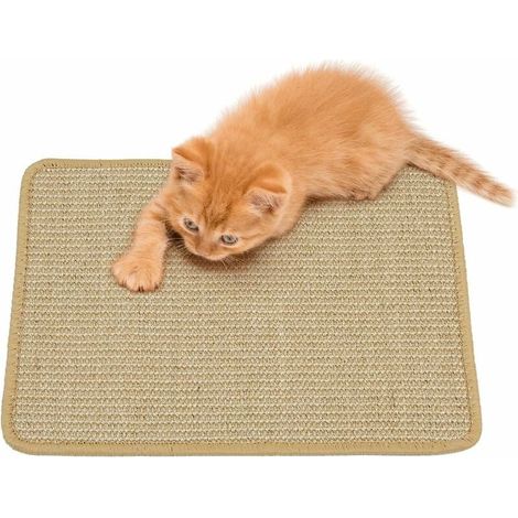 Tapis Griffoir pour Chat, Tapis à Gratter en Sisal Naturel Grattoir Chat Chaton Anti-Dérapant pour Animaux de Compagnie Tapis Couchage Protège Meubles Sol Mur(30 x40cm,Marron)-Fei Yu (1/4)