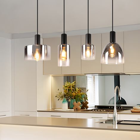 GBLY Pendelleuchte Hängelampe Esstisch 4 Flammig Hängeleuchte- E27 Vintage Esszimmerlampe Hängend Pendellampe Höhenverstellbar Glas Retro für Schlafzimmer Wohnzimmer (ohne Leuchtmittel)