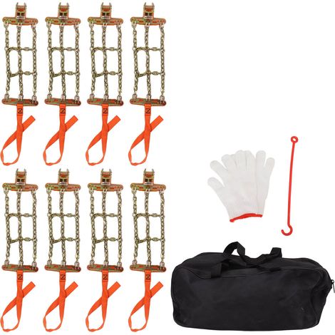 Chaînes à neige universelles antidérapantes réglables pour pneus de 165 à 265 mm, paquet de 8 chaînes à neige. (1/5)