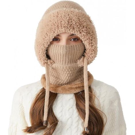 Pasamontañas de invierno para mujer, gorro de forro polar, pasamontañas multifuncional para esquí, motociclismo y montaña, color blanco roto (1/5)