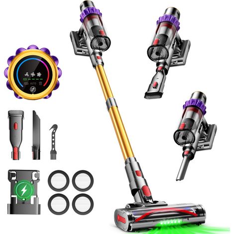 Akku Staubsauger 80000Pa 750W mit Touchscreen – Kabelloser Handstaubsauger für Tierhaare, Teppiche & Hartböden, 70min Laufzeit, 3 Saugstufen, 1,8L Staubbehälter, Authmic, Gold (1/5)