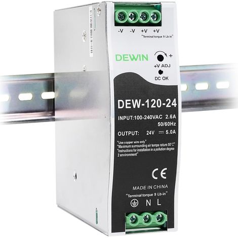 24V 5A 120W DIN-Schienen-Netzteil, DIN-Schienen-Netzteiltransformator, AC100-240V 2,6A Eingang, DC24V 5A Ausgang, DEW-120-24 Industrie-Schaltnetzteil (1/5)
