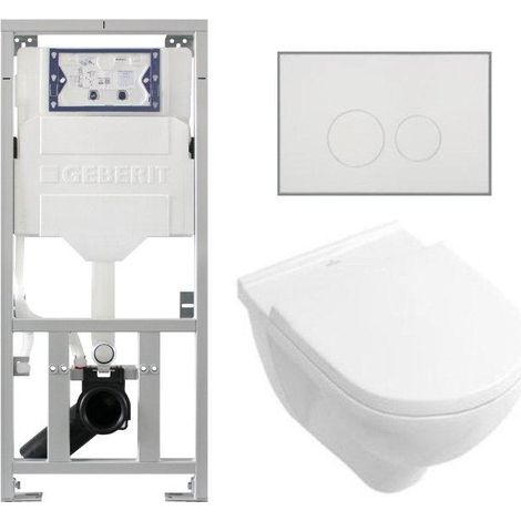 Villeroy & Boch O.novo set de toilettes avec réservoir de chasse encastré Geberit avec cuvette suspendue à évacuation profonde blanche, abattant