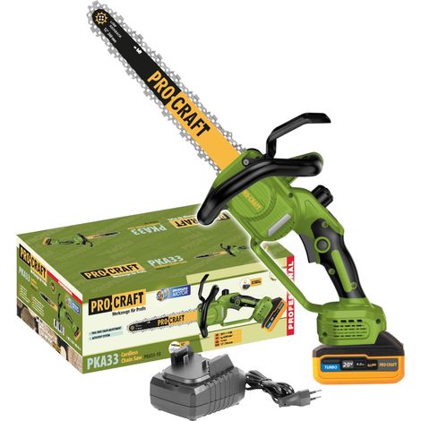 Sierra de cadena a batería Procraft PKA33-1B 20 V 304 mm sin escobillas + 1 batería de 4,0 Ah + cargador