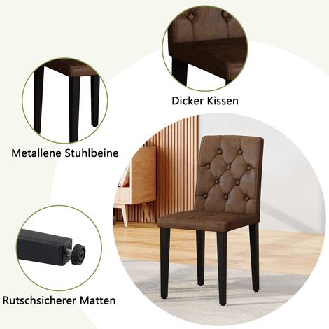 Set de 4 chaises de salle à manger vintage brun, tissu velours effet simili cuir, pieds métal noir, idéales pour espaces repas européens, style rétro et polyvalent (1/5)