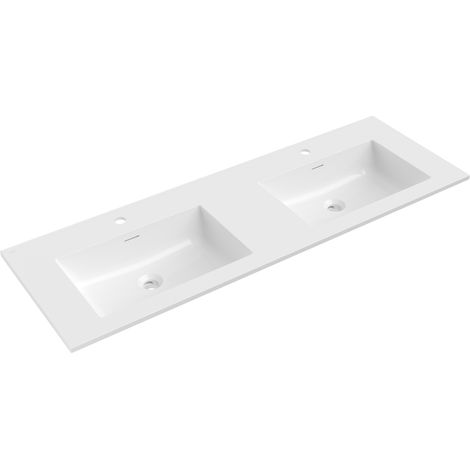 Mexen – Lavabo encastré double 141 x 46,5 cm en composite blanc brillant – Orifice de trop-plein – 25181400D (1/3)