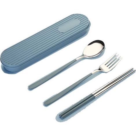 3 teiliges Edelstahl Besteckset Tragbares Besteckset mit Box Reisebesteckset Besteckset für Büro, Reisen, Camping, Schule oder den täglichen Gebr